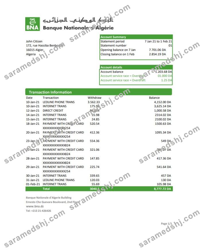 Algeria Banque nationale d’Algérie (BNA) excel